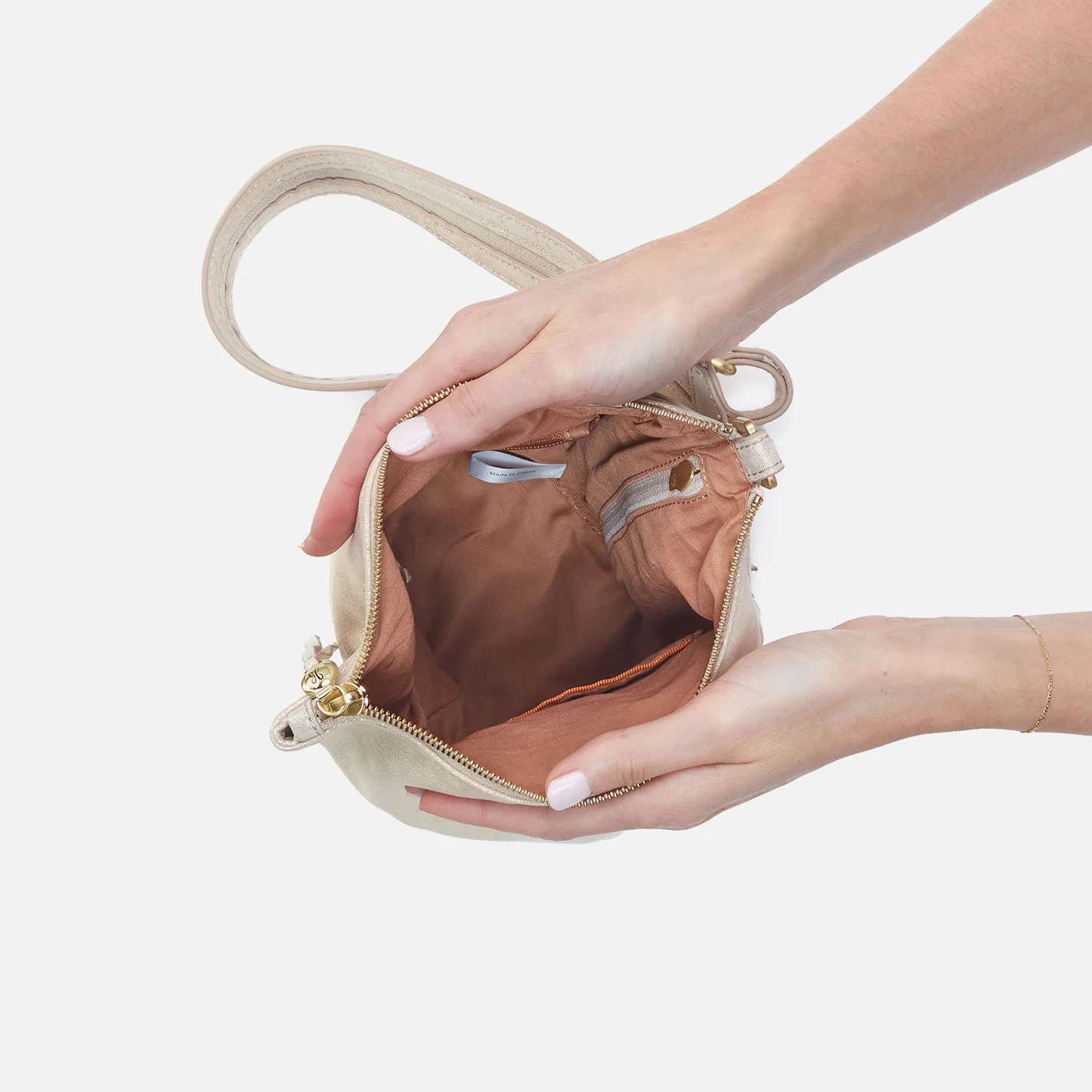 Sway Small Sling In Metallic Leather - Sand Shimmer - Image 4