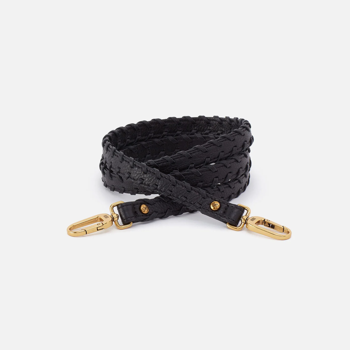 Thin Braided Strap In Pebbled Leather - Black