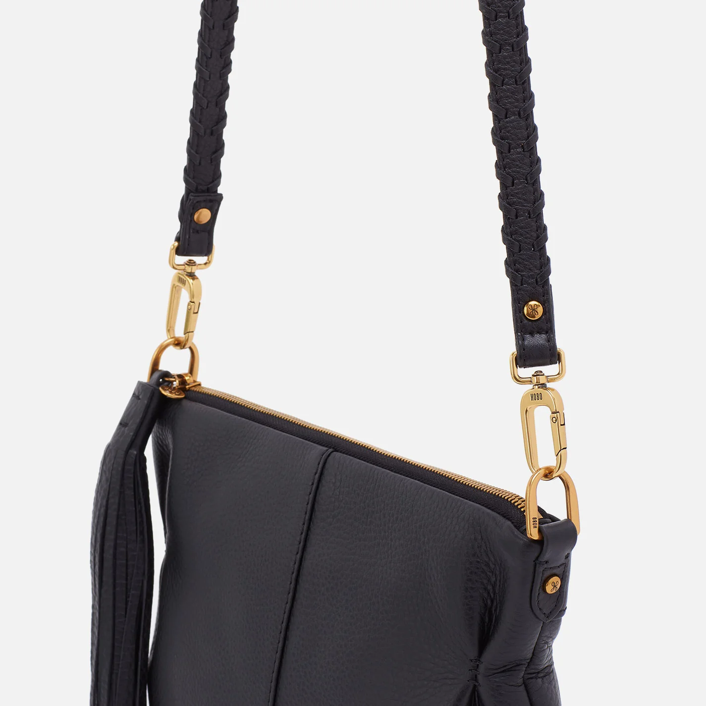 Thin Braided Strap In Pebbled Leather - Black - Image 2