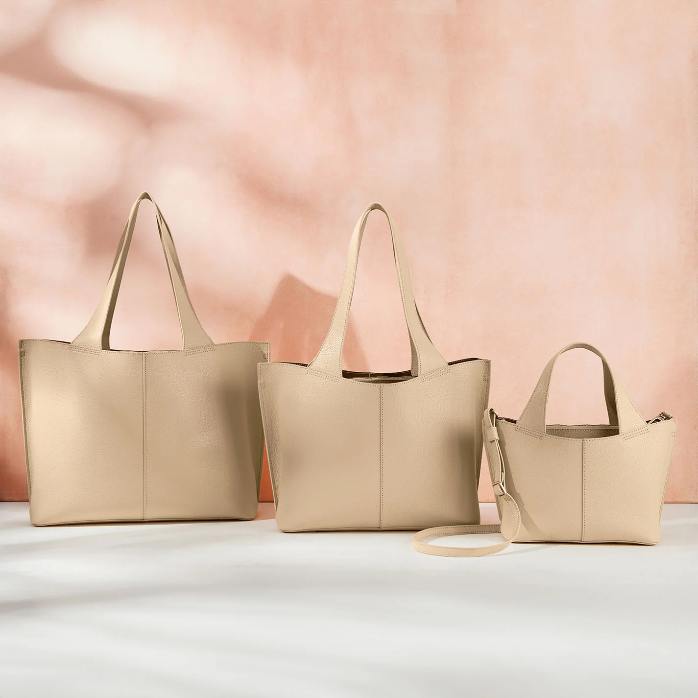 Vida Tote In Micro Pebbled Leather - Almond - Image 6