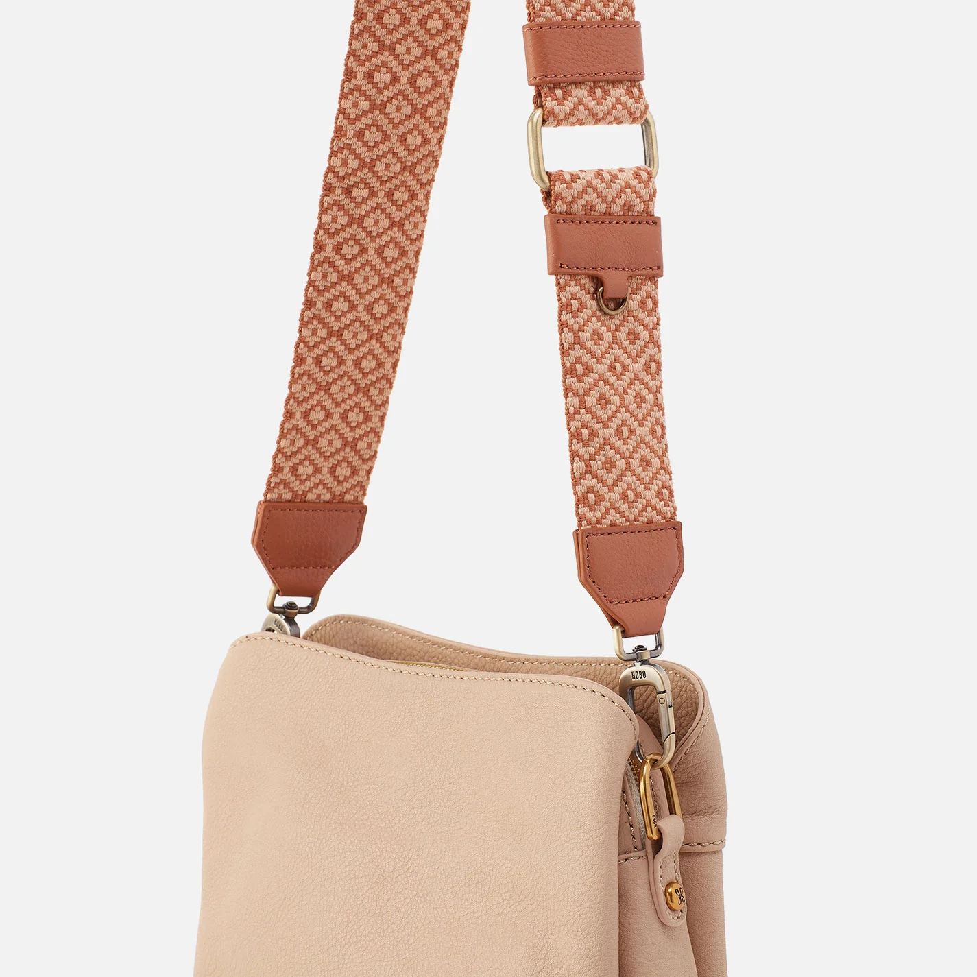 Webbing Strap In Webbing Fabric With Pebbled Leather Trim - Desert Sun - Image 2