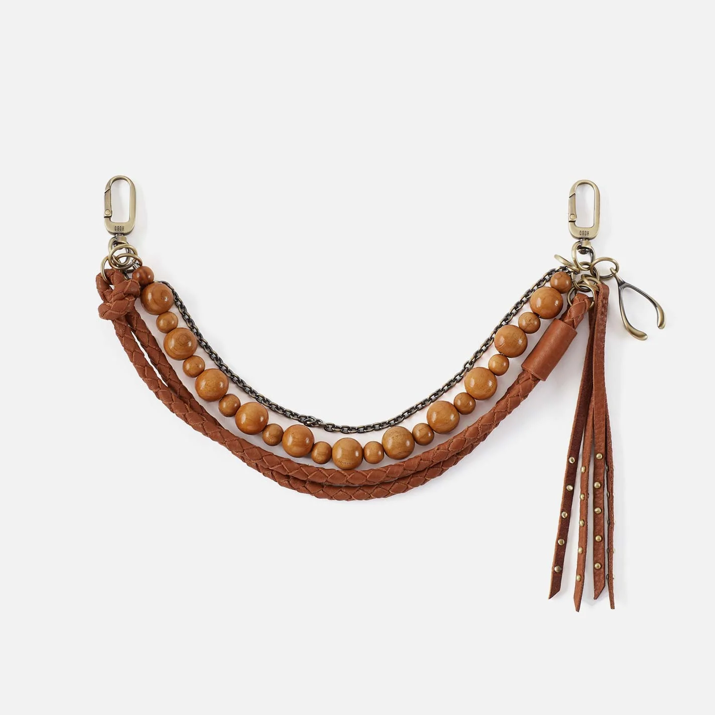 Wood Bead Bag Swag in Pebbled Leather - Warm Honey