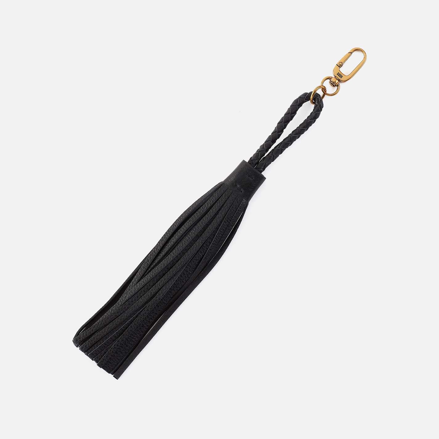 Ziggy Tassel Swag In Pebbled Leather - Black